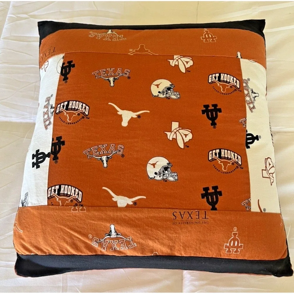 University of Texas Throw Pillow Handmade Quilted Longhorns Dorm Man Cave 12x12